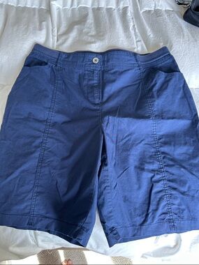 Chico's Navy Mid-Length Stretch Bermuda Shorts